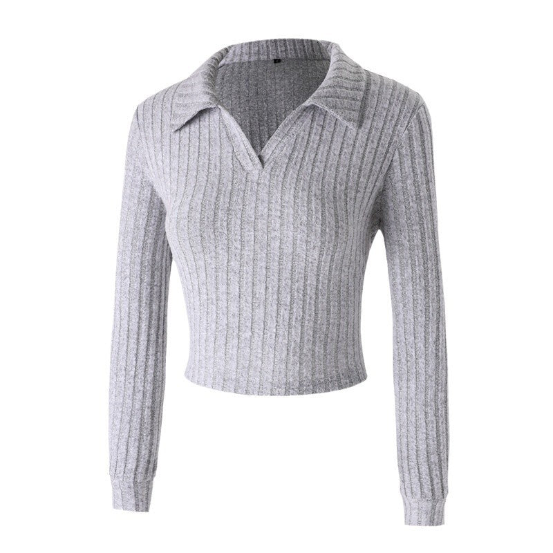 Women's Long-sleeved Polo Collar Knitted Sweater
