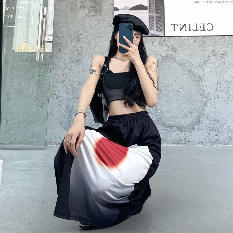 Women's Elastic Waist Split Skirt Casual A- Line Dress