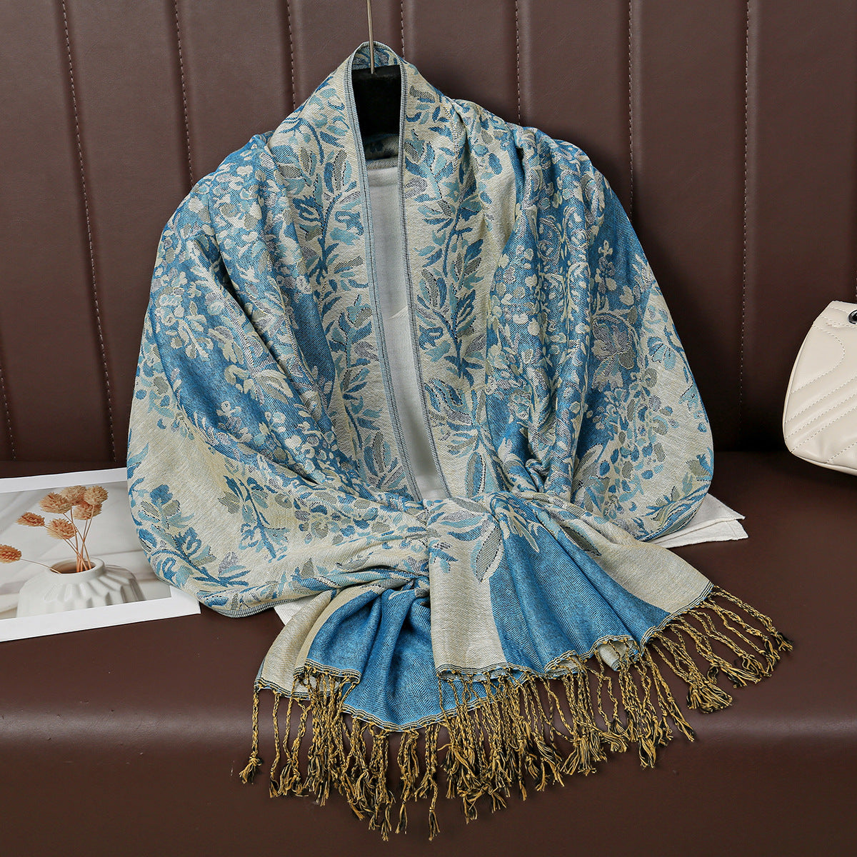 Ethnic-style Sunflower Tassel Scarf With A Trendy Print