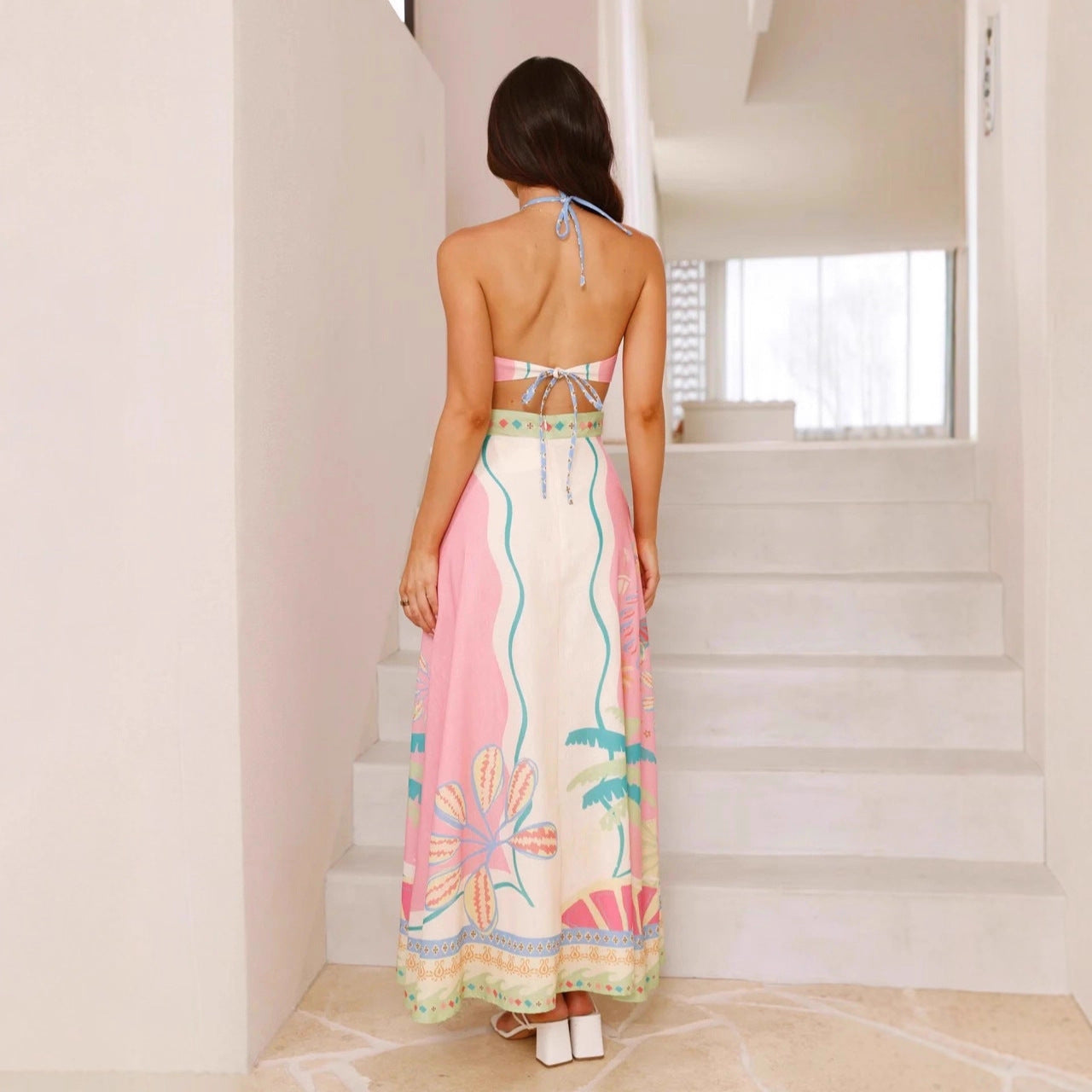 Fashionable Sexy Long Halterneck Dress With A Plunging Back