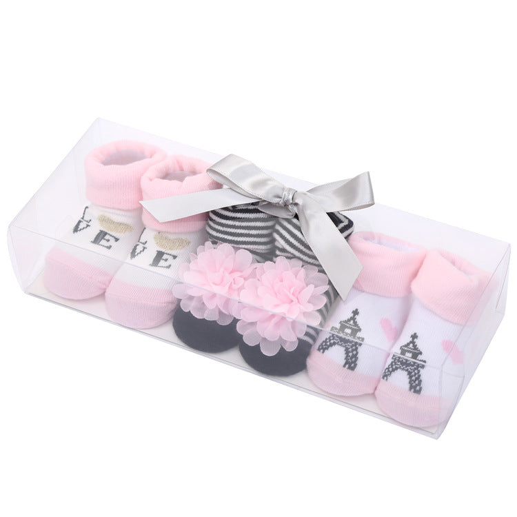 Cute Cartoon Solid Color Polka Dot Letters Striped Bow Baby Socks Set
