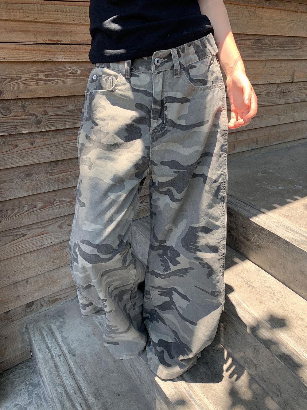 Womens American-style Personalized Camouflage Jeans