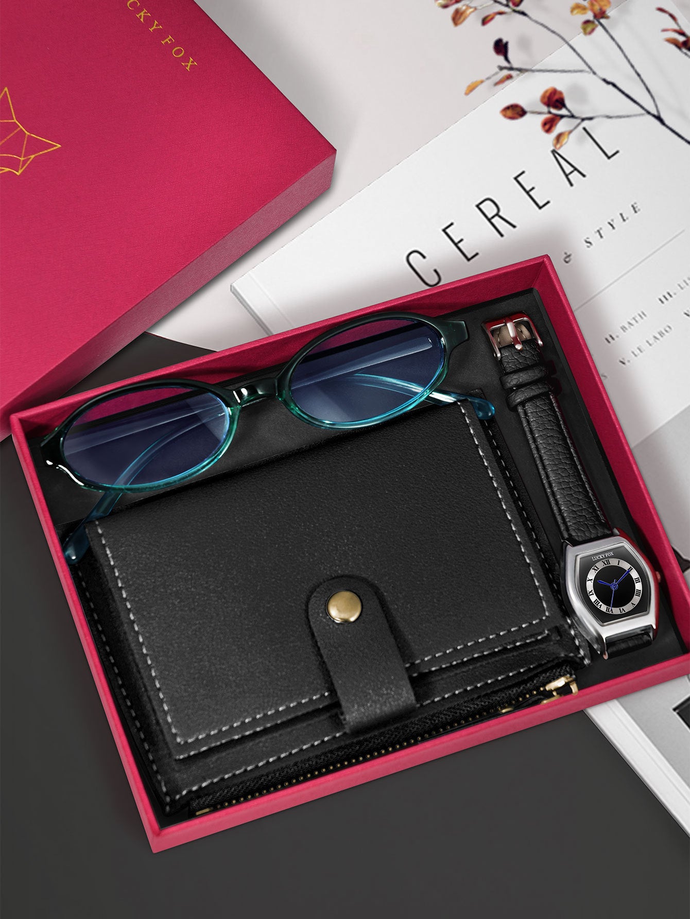 Vintage Women's Quartz Watch With Wallet Glasses Gift Set Box