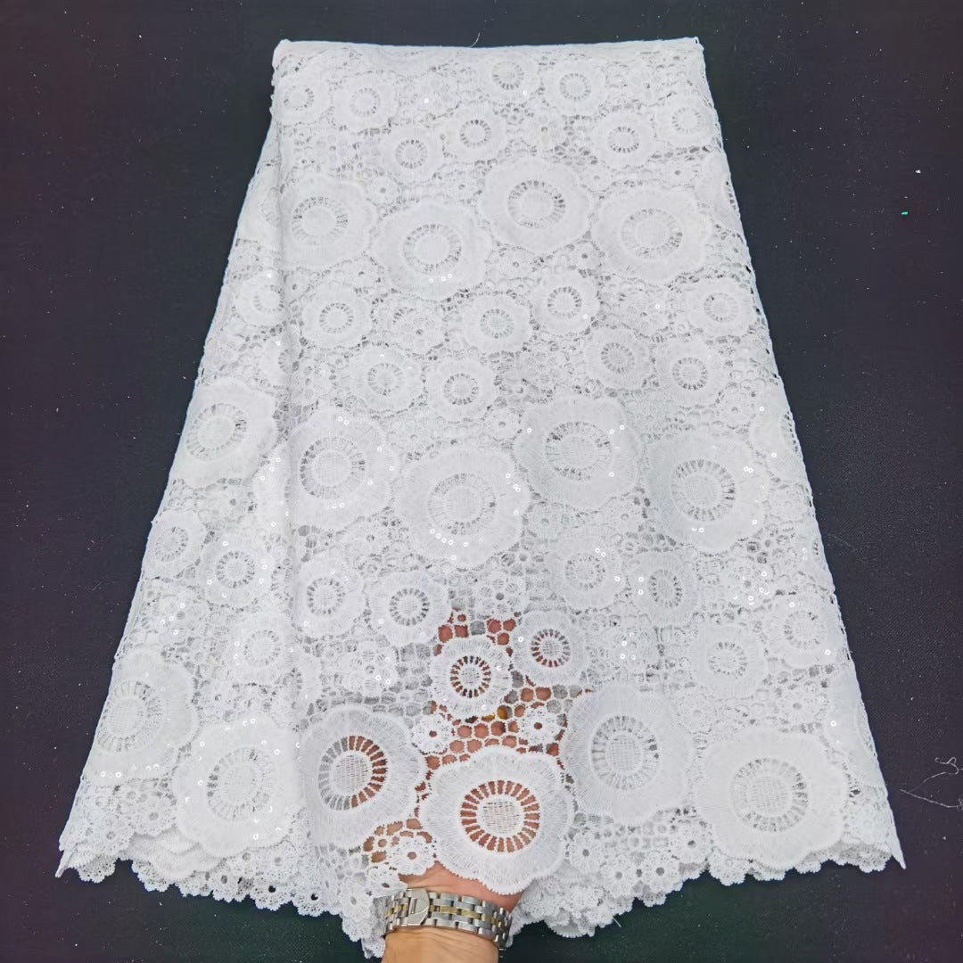 All Over Cashew Nut Hollow Milk Silk Water Soluble Embroidery Fabric