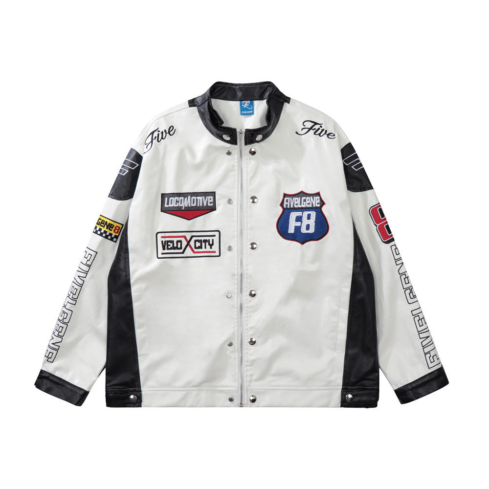 National Fashion American Color Matching PU Leather Jacket