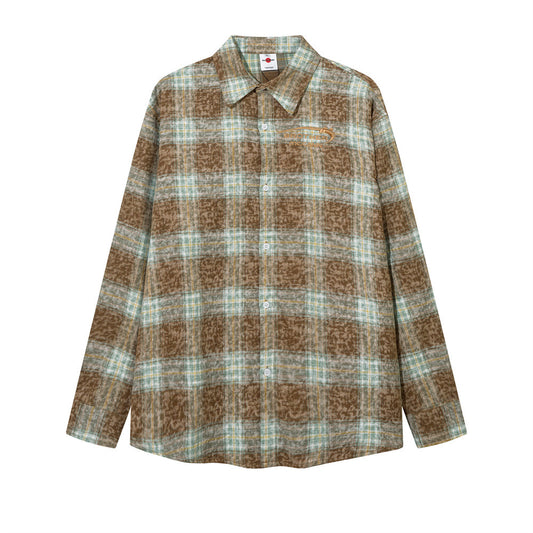 Color Matching Plaid Long Sleeve Shirt Men's Autumn Loose
