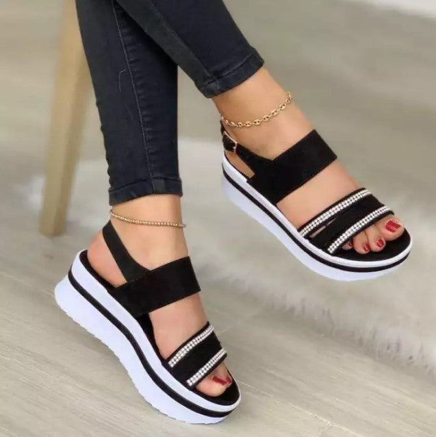 Large Size Thick Bottom Women's New Rhinestone Sandals