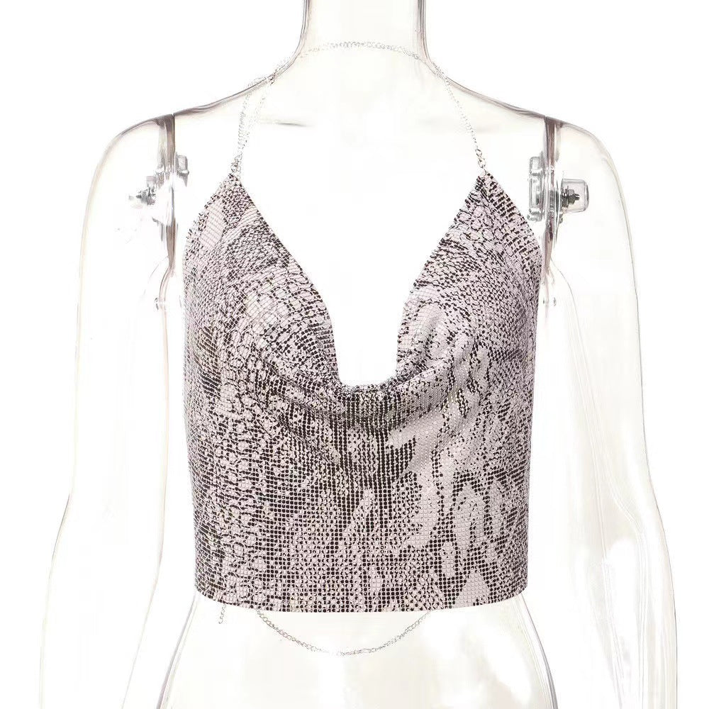 Womens Metallic Sequin Camisole Top