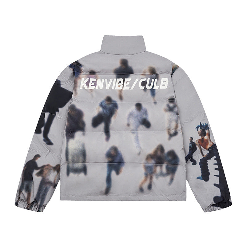 Winter Street Hip-hop American Full Pattern Print Cotton-padded Jacket Coat
