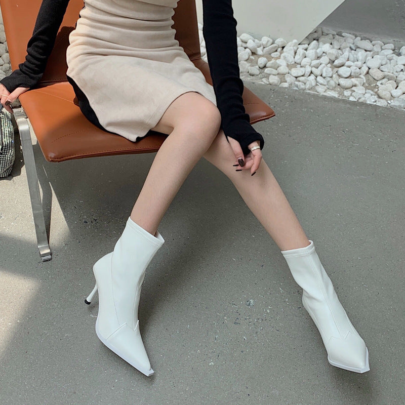 Fashion Leather Women's Pointed Toe High-heeled  Boots