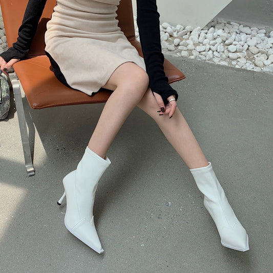 Fashion Leather Women's Pointed Toe High-heeled  Boots