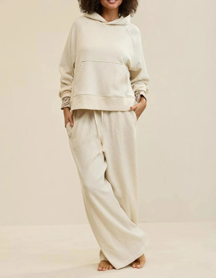 Hooded Top And Wide-leg Pants Two-piece Set