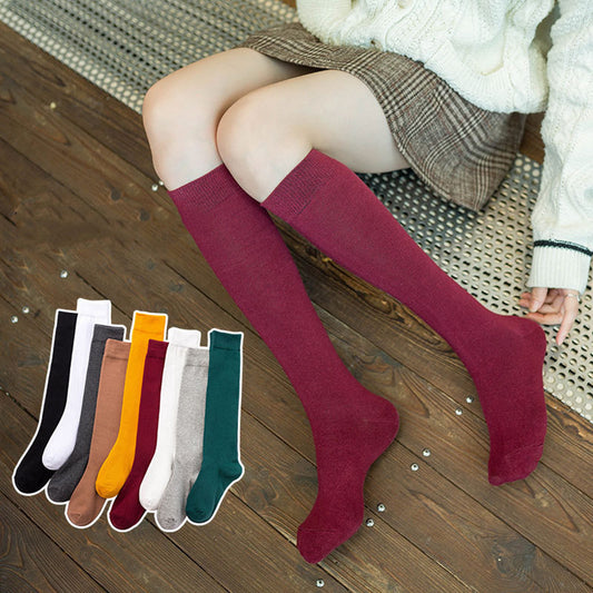 Solid Color Cotton Women's Socks Color Basic Calf
