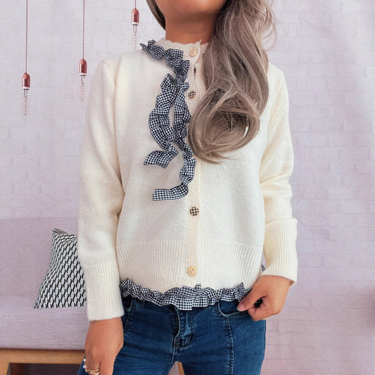 Casual Cute Lace Collar Stitching Single-breasted Sweater Commuter Sweater