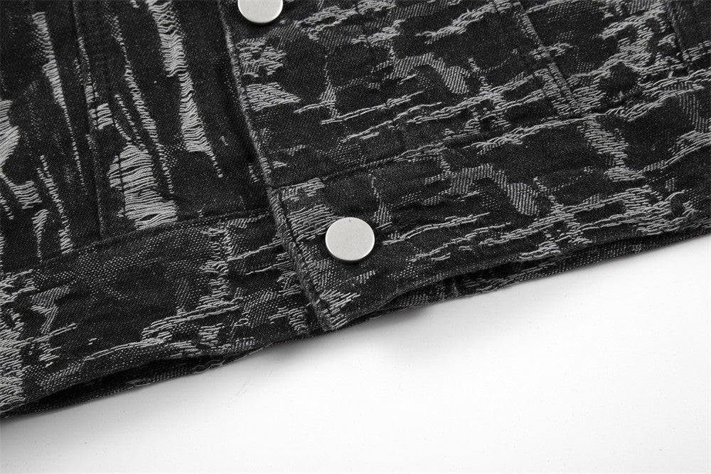 Jacquard Non-specification Ripped Denim Coat
