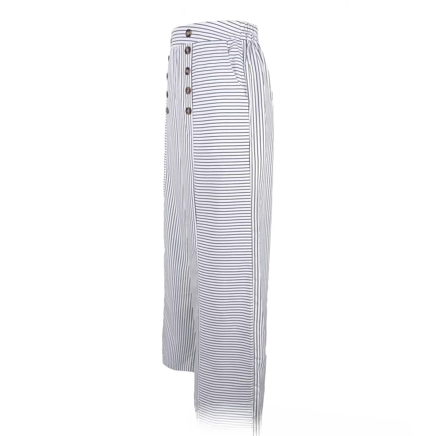 Casual Striped Button-up Wide-leg Pants