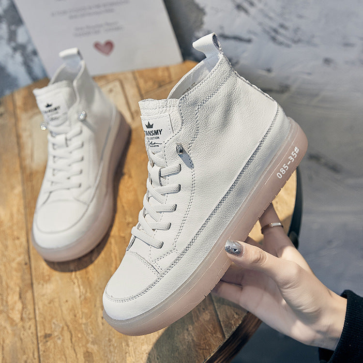 Leather High-top Shoes Women's First Layer Cowhide Spring And Autumn New
