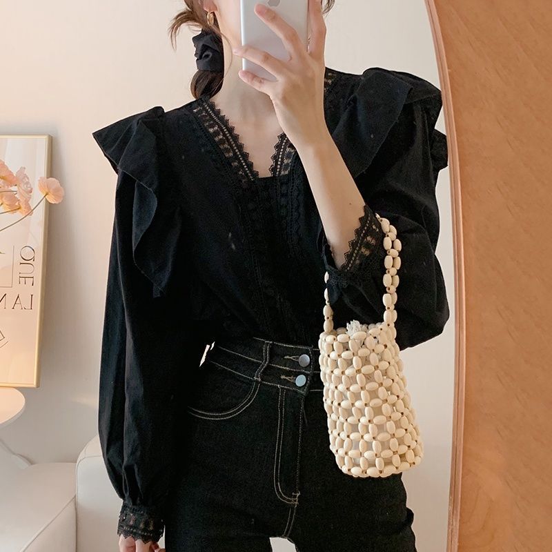 Ruffled Collar Lotus Loose Long Sleeve Shirt