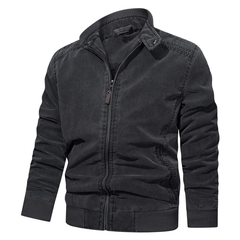 Jacket Men's Spring And Autumn Pure Color Washed Cotton Retro Loose Large Size Casual Jacket