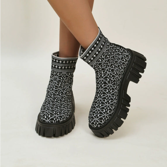 Flying Woven Ankle High-top Stretch Socks Boots