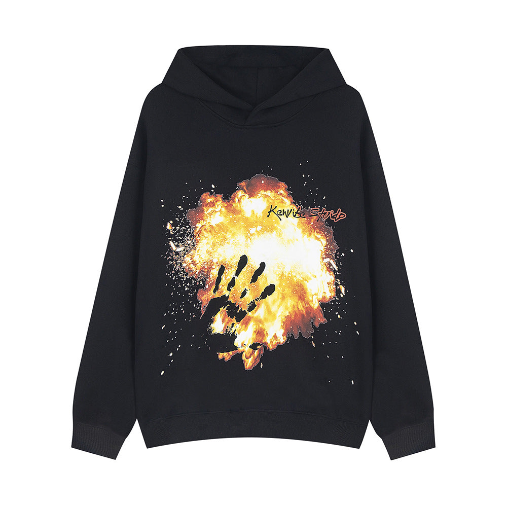 Flame Print Hooded Loose Sweater