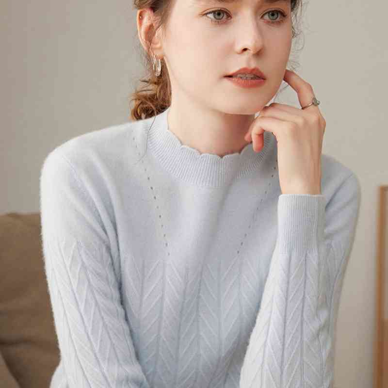 Women's Half Turtleneck Pure Cashmere Shirt Pullover Loose Sweater