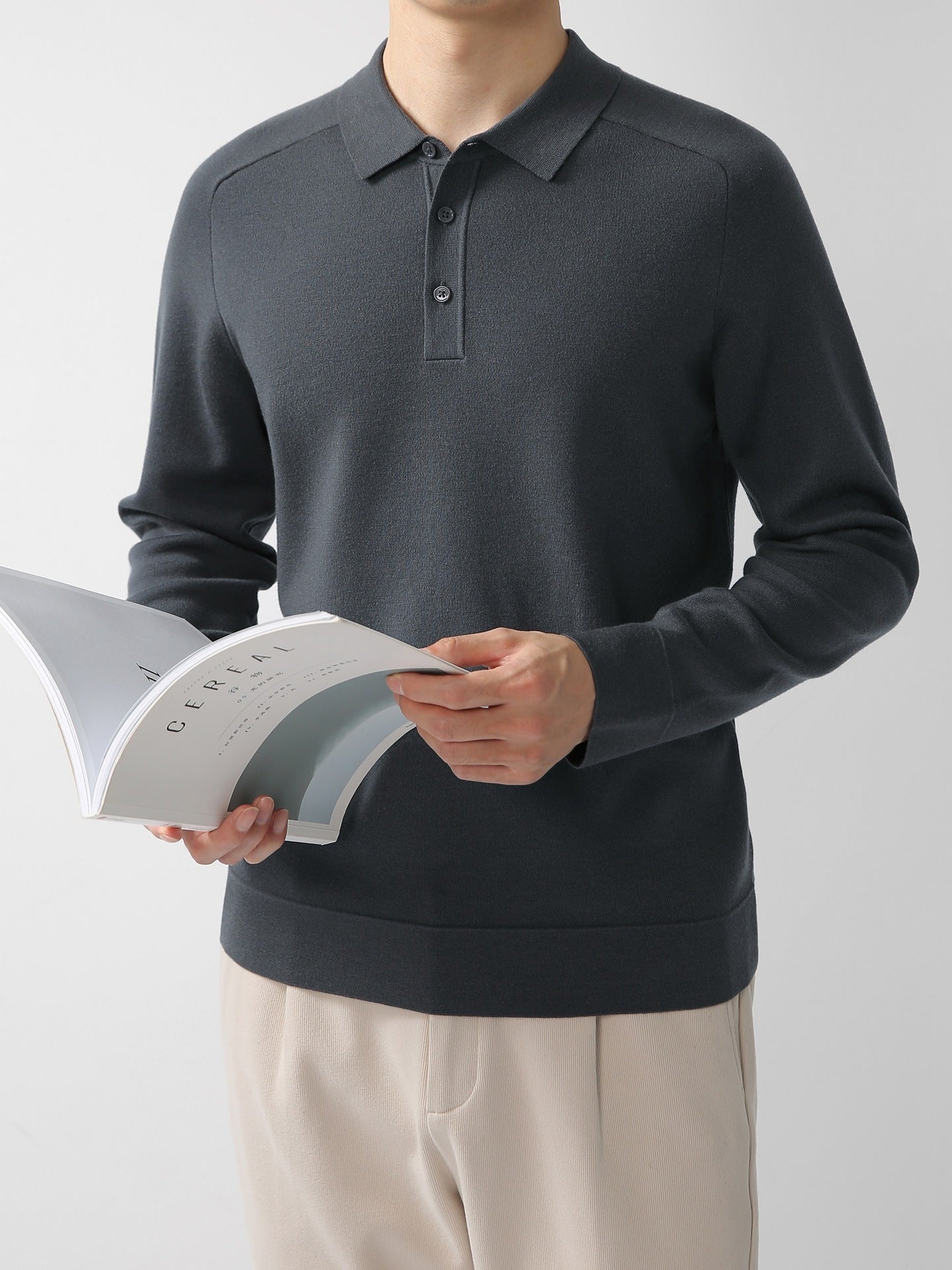 Afslappet Polo Striktrøje Hættetrøje Ensfarvet Mode Lammeuld Sweater