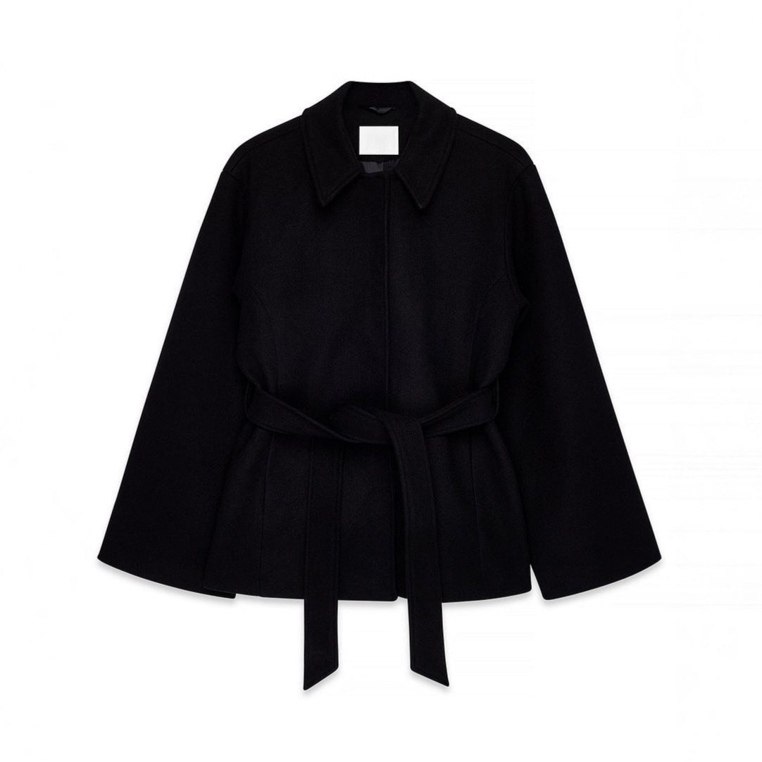 Solid Color Lapel Long Sleeve Button Up Top With A Belt