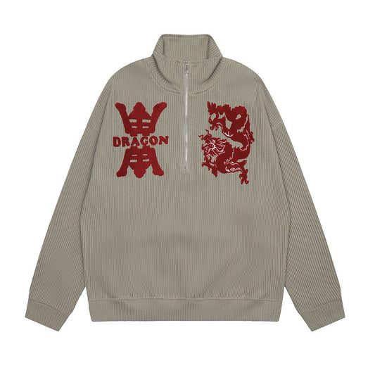 Creative Pattern Towel Embroidery Stand Collar Sweater