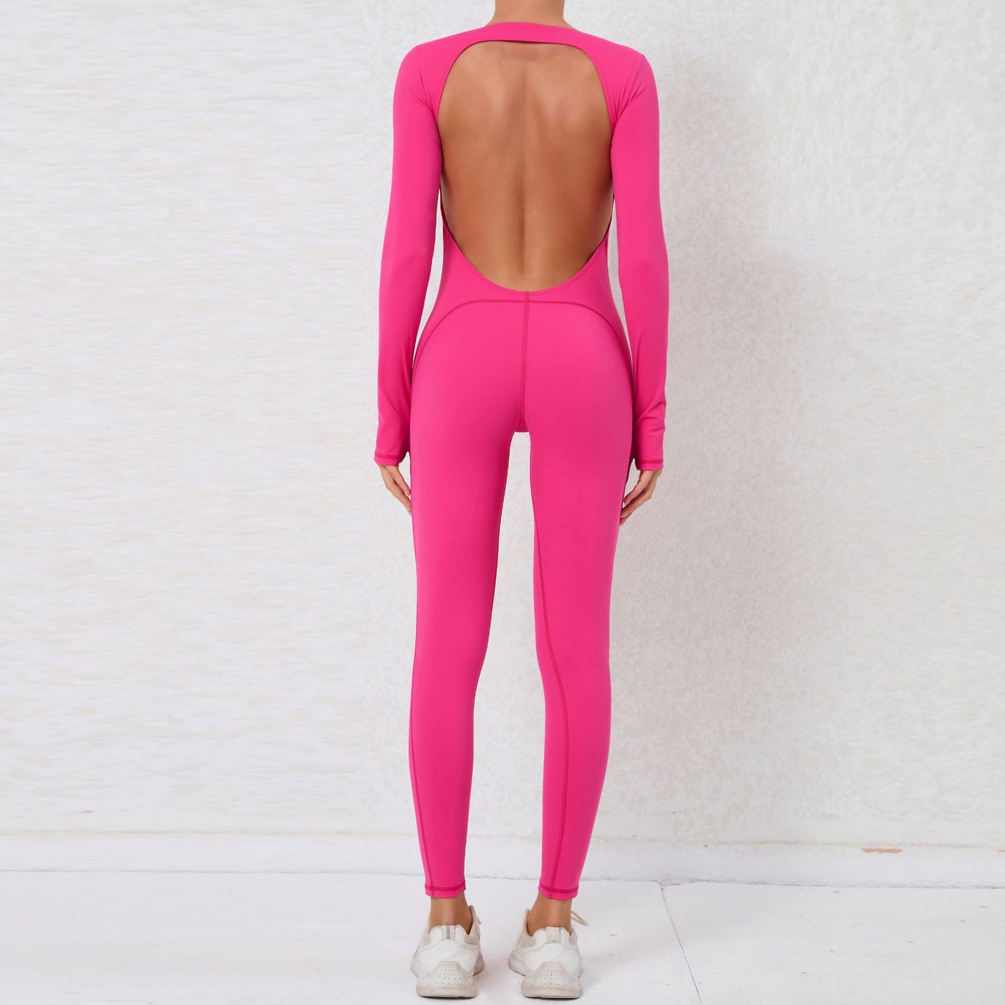 Finger Backless Nude Feel Long Sleeve Yoga Jumpsuit