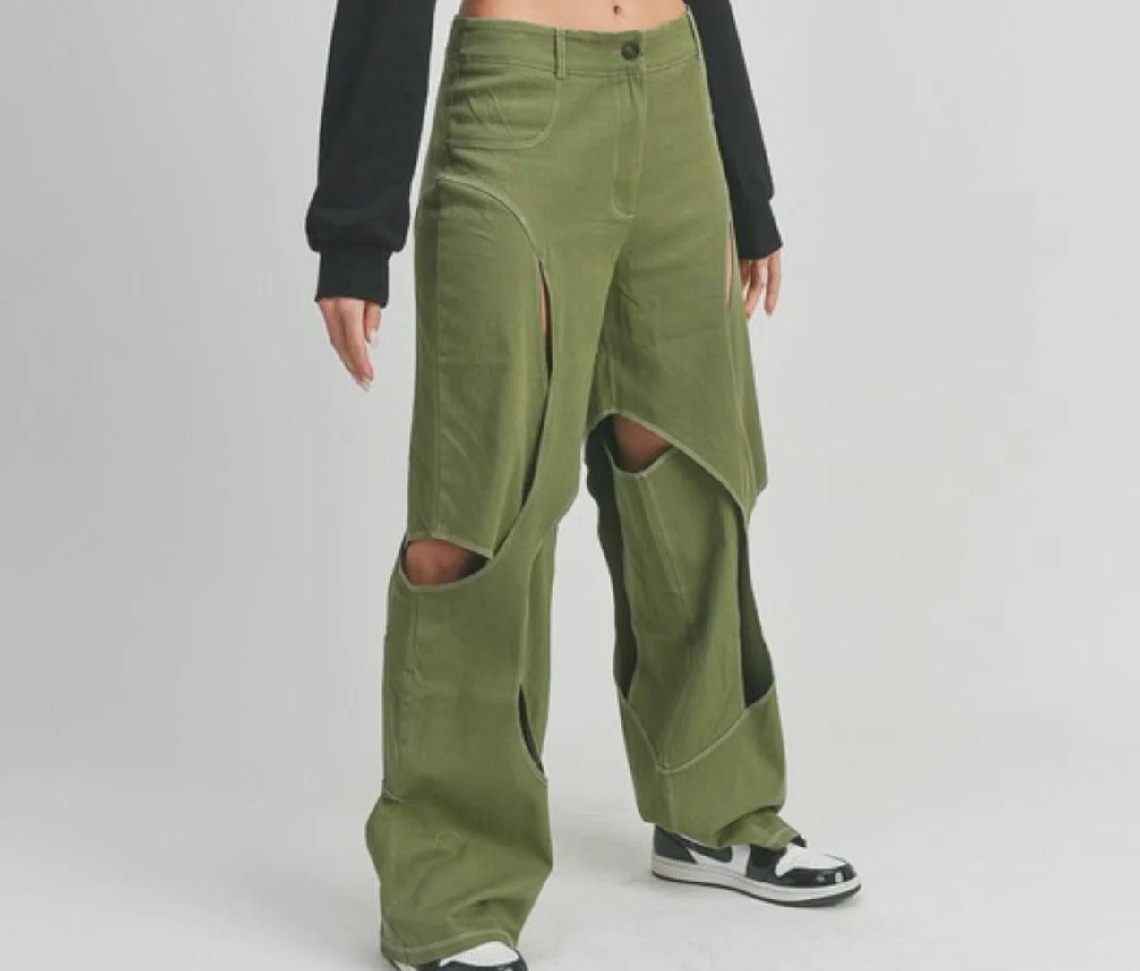 Contrasting Color Thread Stitching Hollow-out Casual Pants
