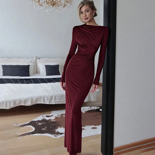 Womens Fashionable Defined-Waist Pleated Dress