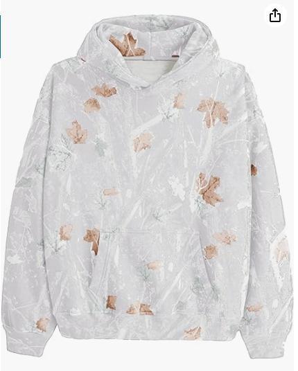 Camo uldhættetrøje til kvinder med lange ærmer, sænkede skuldre, oversized