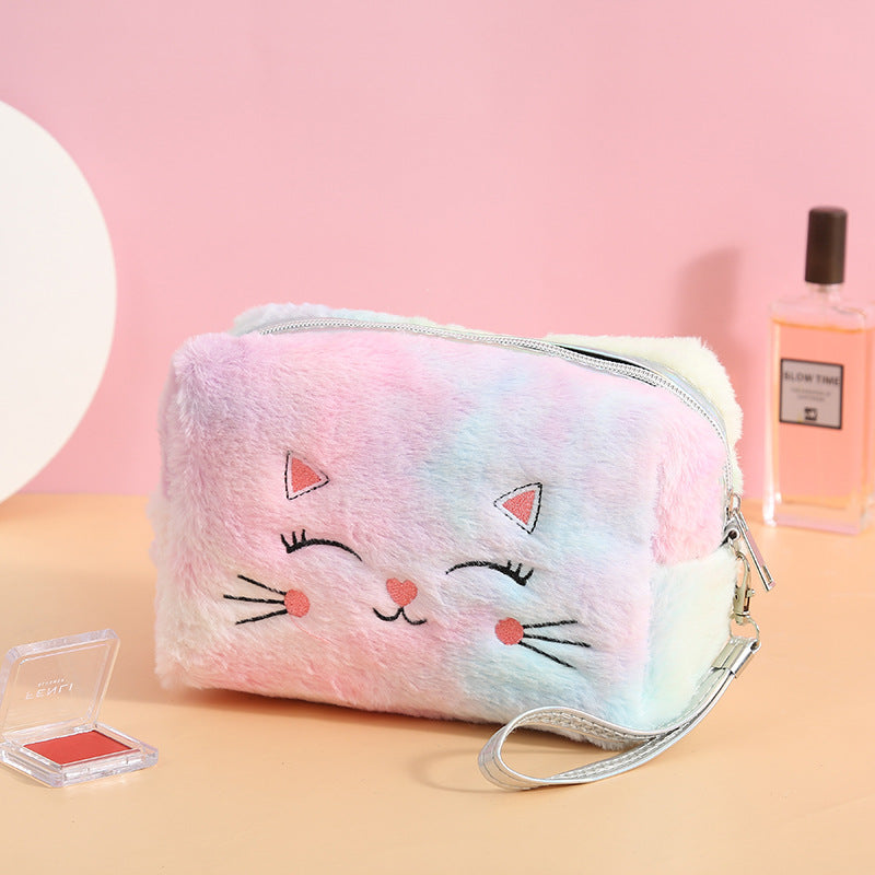 Colorful Fluffy Cat Pvc Cosmetic Soft Cute Zipper Bag