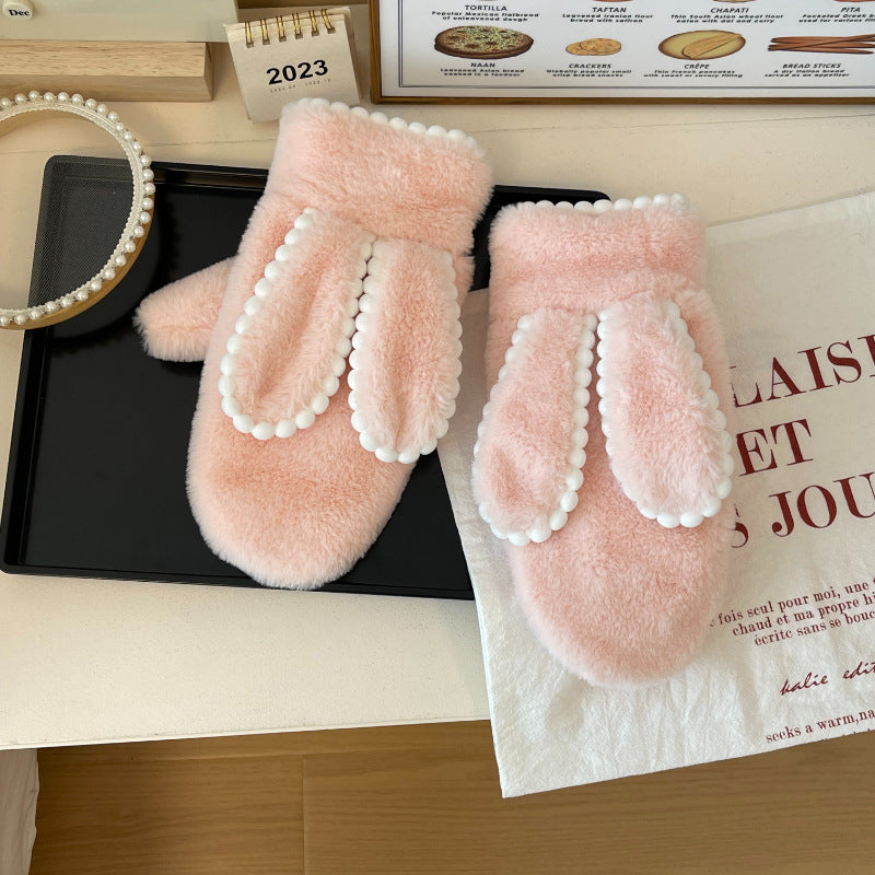 Simple Short Plush Warm Gloves For Women Winter