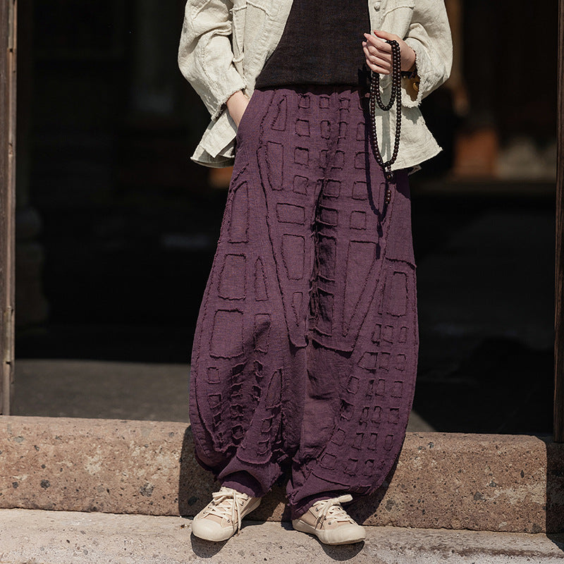 Natural Raw-edged Linen Meditation Bloomers For Everyday Wear