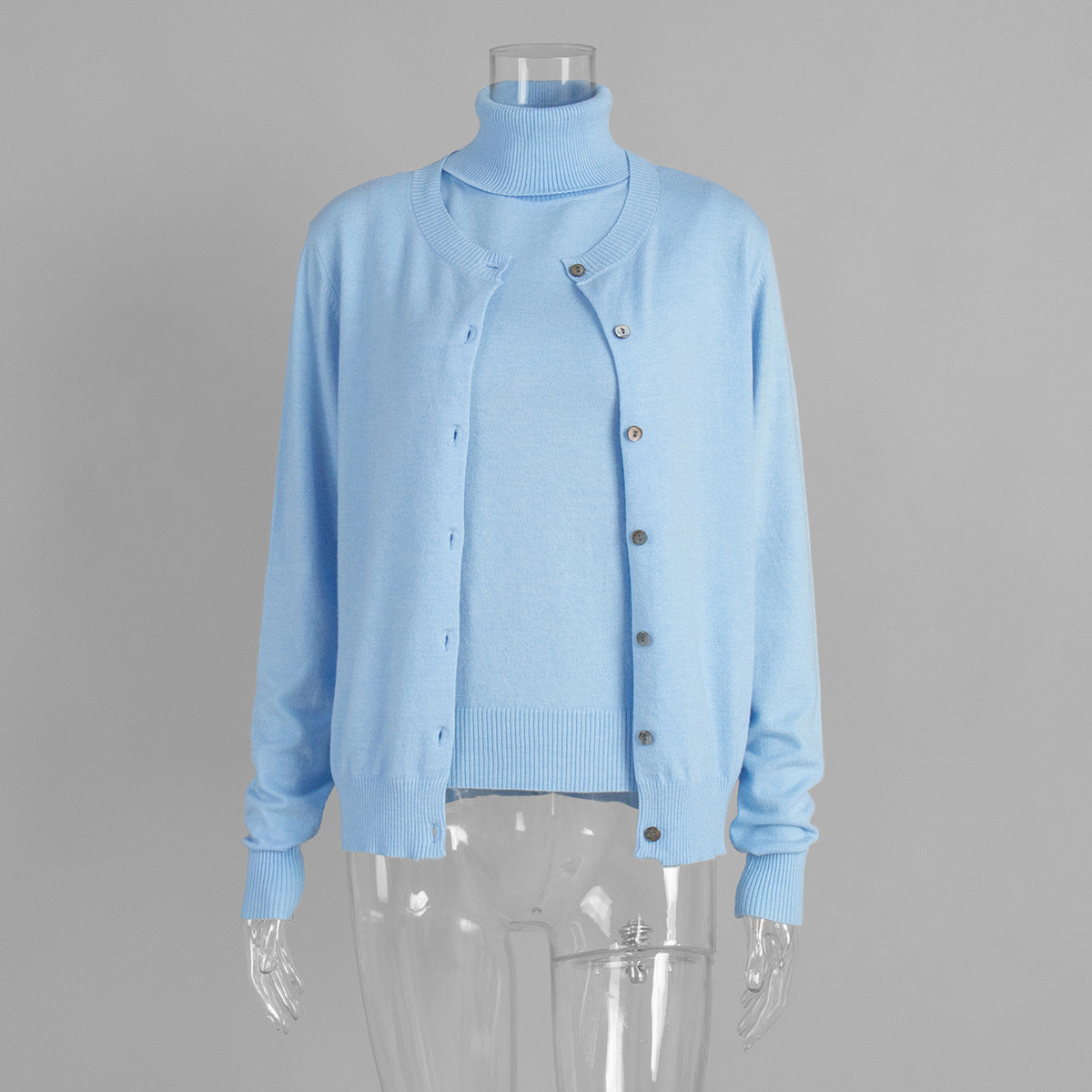 Womens Turtleneck Sleeveless Base Layer Top Sweater Cardigan Set