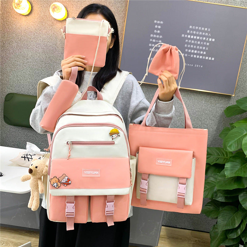 High Capacity Nylon Backpack For Middle School Students, Five Piece Set