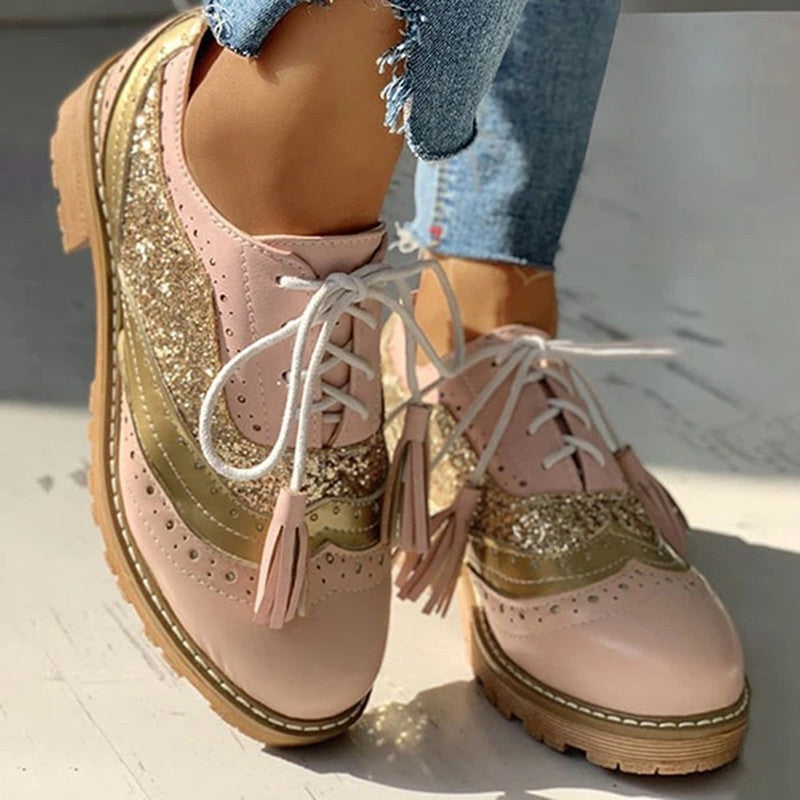 Comfortable Color-block Front Lace-up Retro Shoes