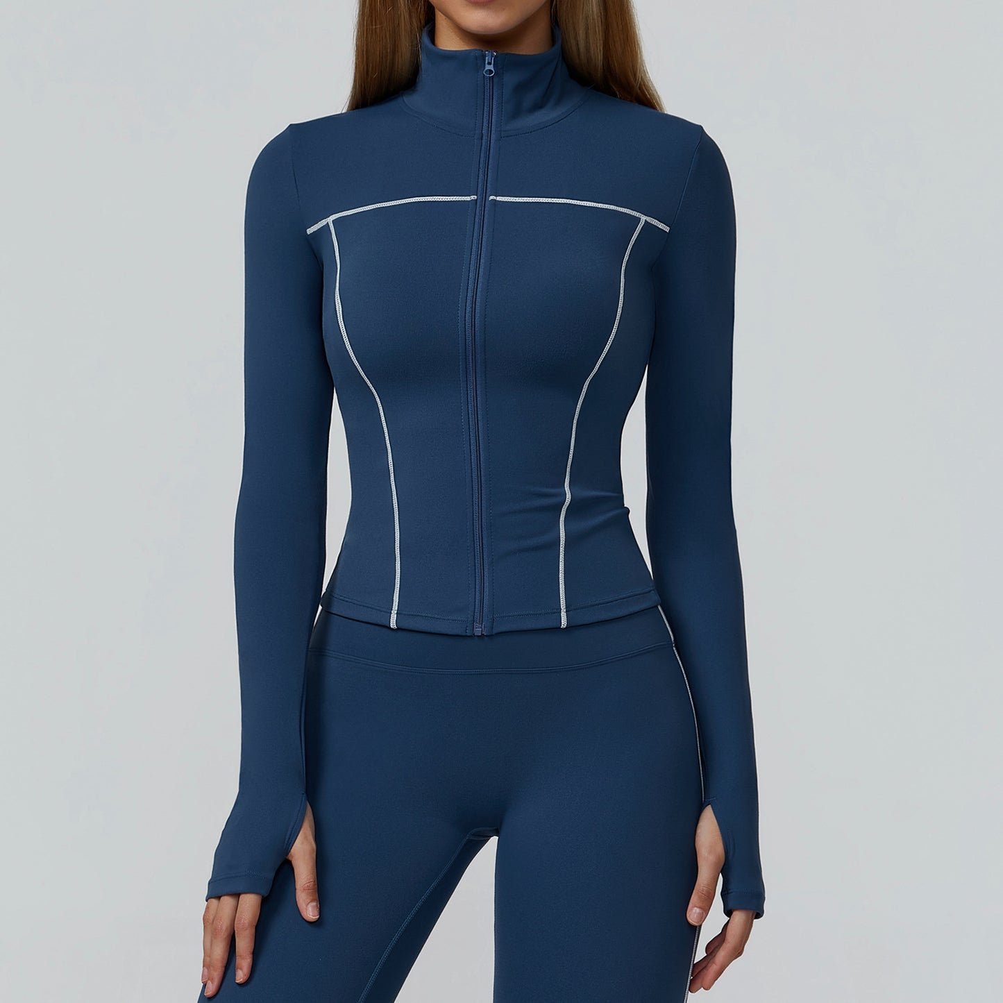 Contrast Color Brushed Yoga Coat Zipper Windproof Slim Jacket