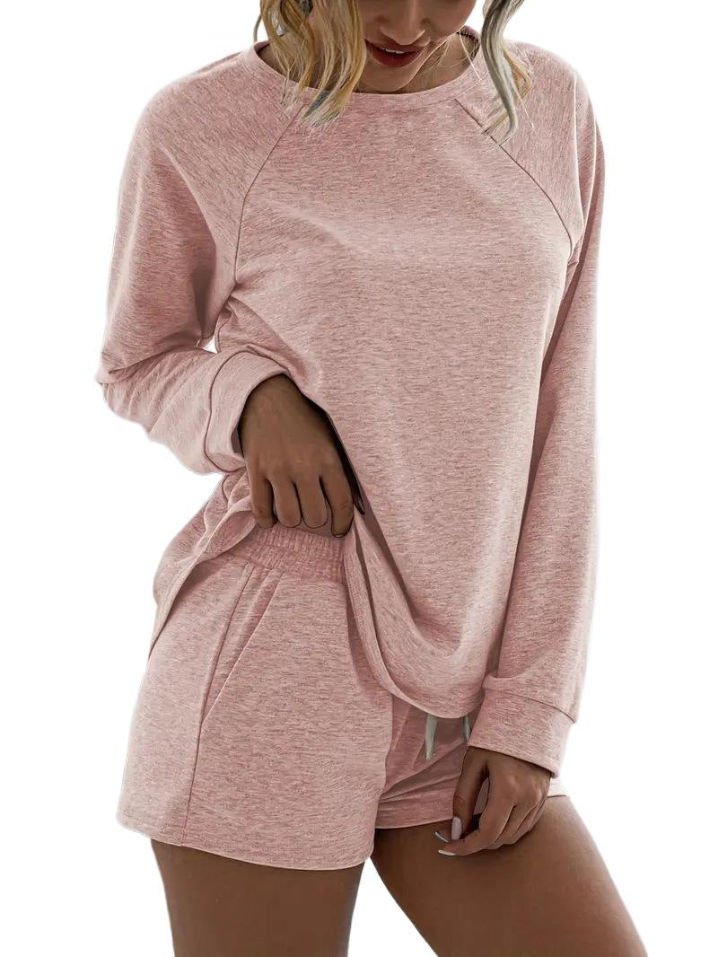 Elegant Round Neck Long Sleeve Shorts Home Sports Suit