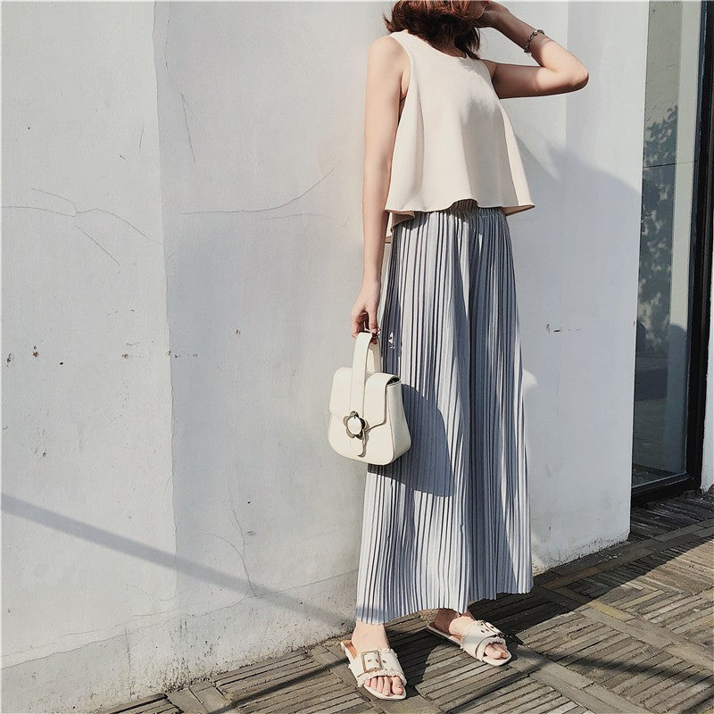 High Pleated Chiffon Wide-leg Pants For Women In Spring And Summer