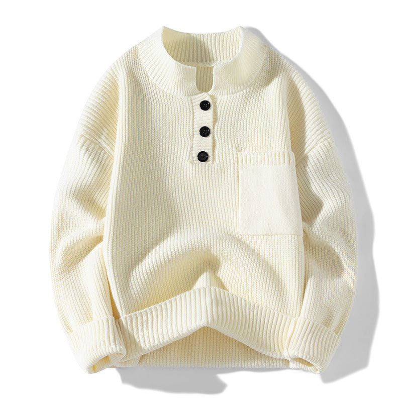 Ensfarvet alsidig half-turtleneck strikbluse til kvinder med knapper