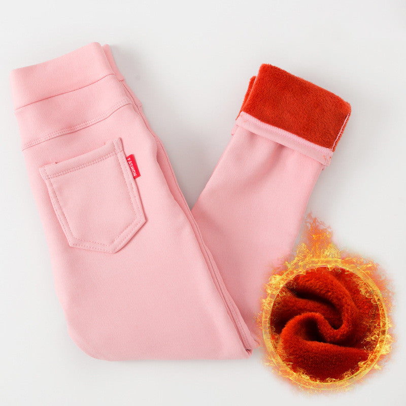 Children's Winter Clothing Thickened Warm Pants Feet Pants