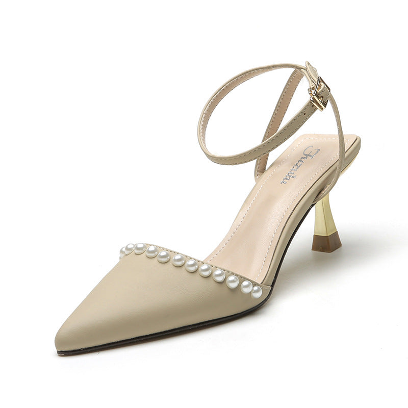 Women's Summer New Sweet Style Pearl Pointed Fashion French High Heels
