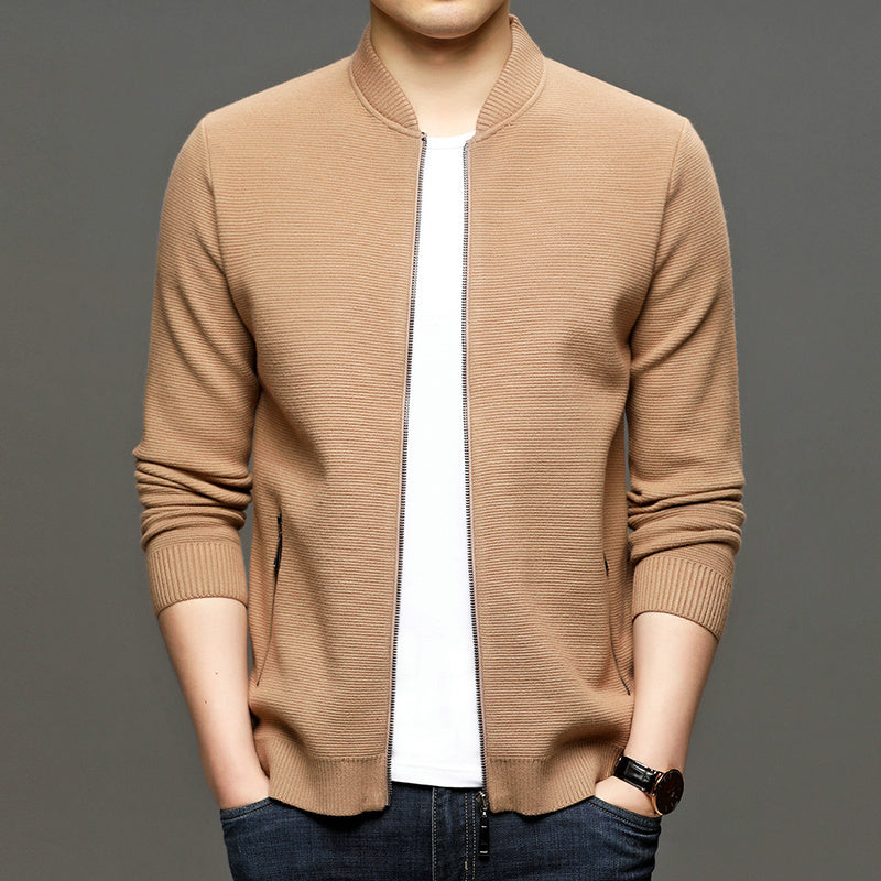 Business Men's Solid Color Knitted Jacket Men's Fashion All-match