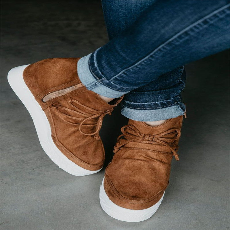Fashion High-top Lace-up Flat Ankle Boots Women