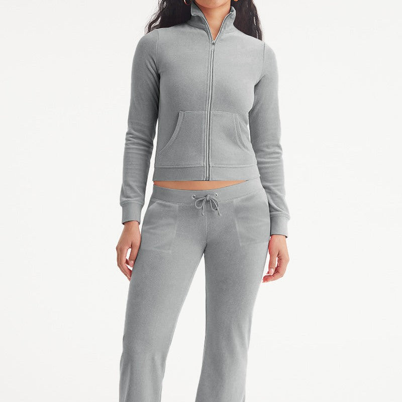 Stylish Casual Two-Piece Set With Silver Fox Fleece Stand Collar