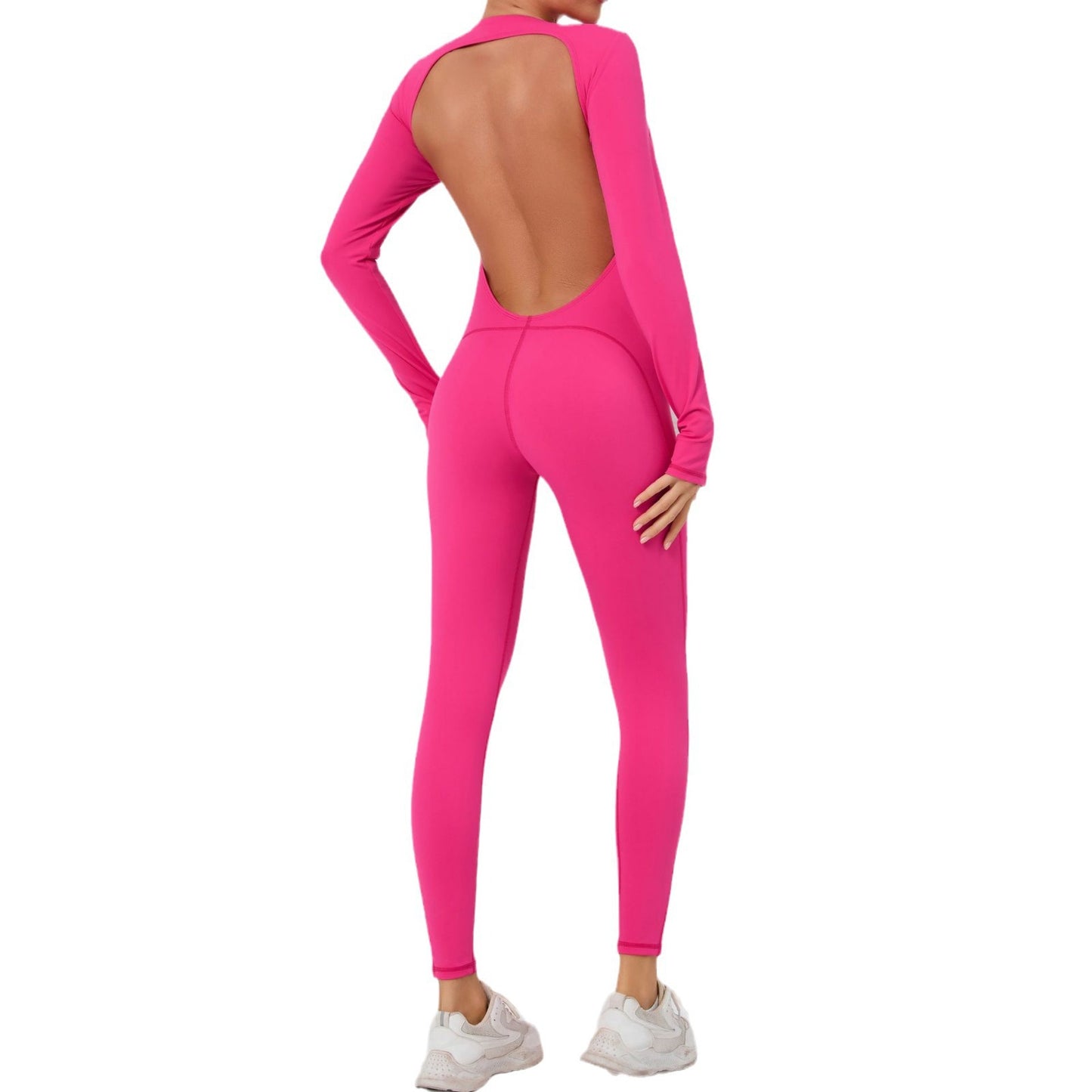 Finger Backless Nude Feel Long Sleeve Yoga Jumpsuit