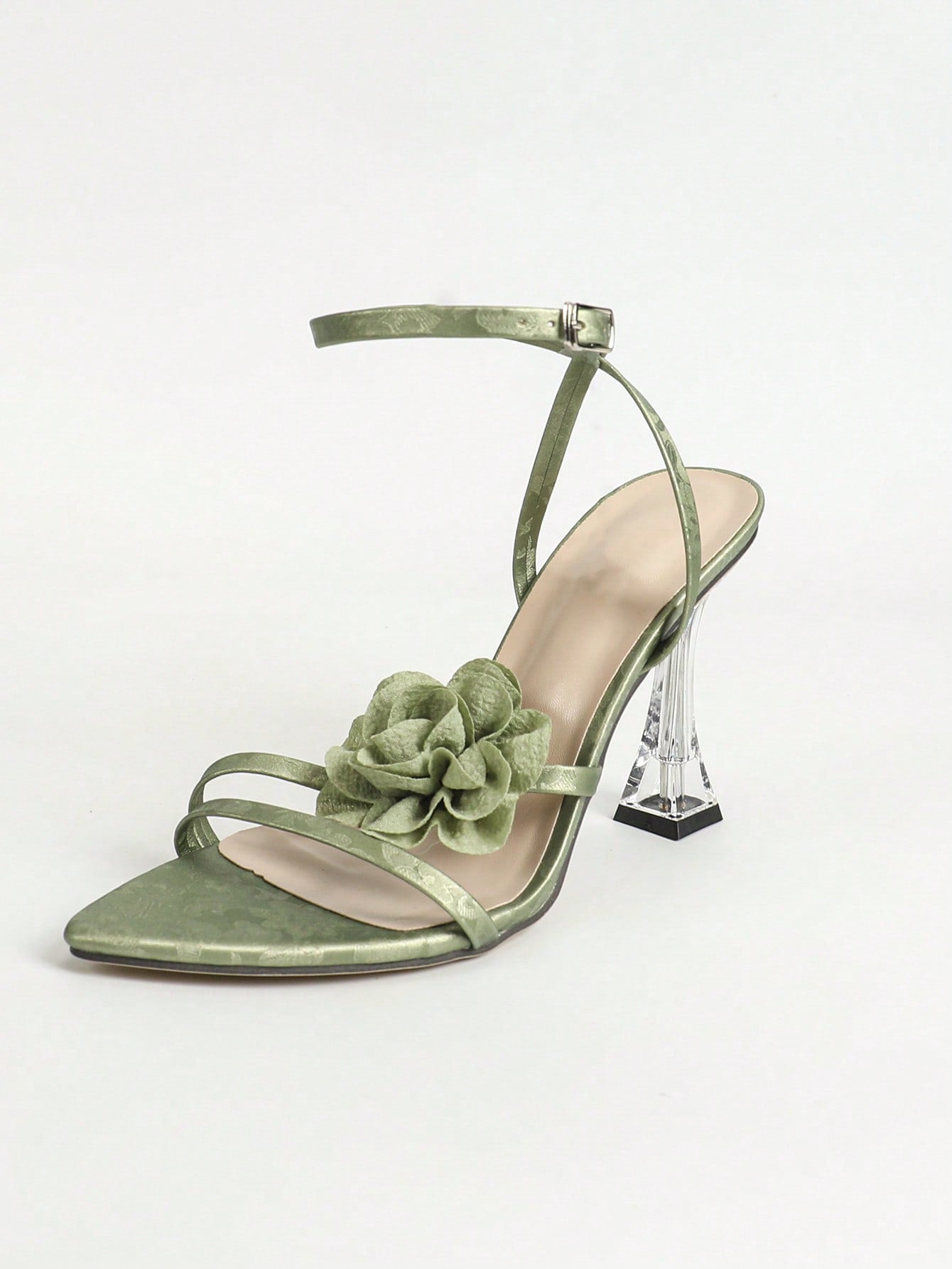 New Pointed Toe Stiletto Heel Flower Decoration Fashion Back Tied Sandals